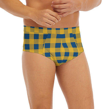 Blue And Yellow Buffalo Check Print Men's Briefs