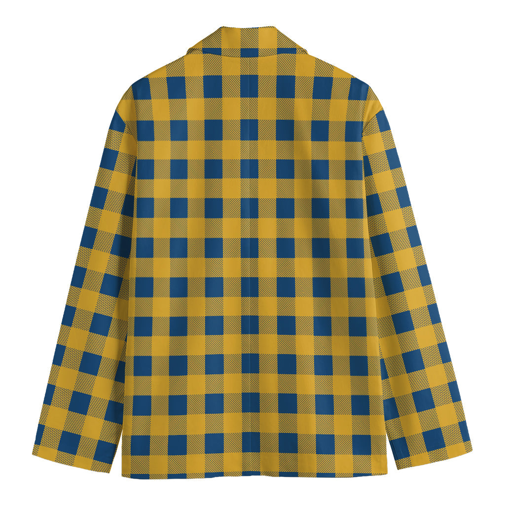 Blue And Yellow Buffalo Check Print Men's Cotton Blazer