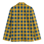 Blue And Yellow Buffalo Check Print Men's Cotton Blazer