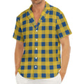 Blue And Yellow Buffalo Check Print Men's Deep V-Neck Shirt