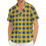 Blue And Yellow Buffalo Check Print Men's Deep V-Neck Shirt
