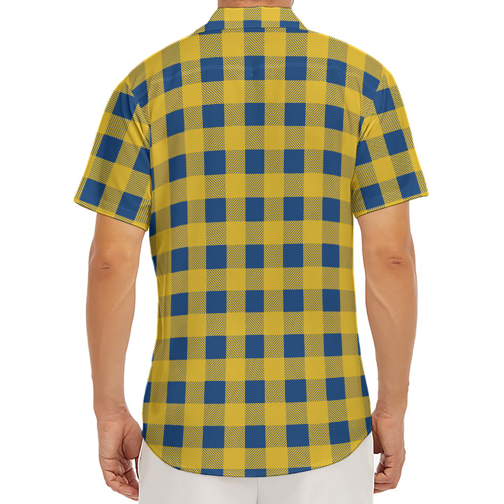 Blue And Yellow Buffalo Check Print Men's Deep V-Neck Shirt