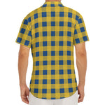 Blue And Yellow Buffalo Check Print Men's Deep V-Neck Shirt