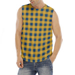 Blue And Yellow Buffalo Check Print Men's Fitness Tank Top