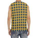 Blue And Yellow Buffalo Check Print Men's Fitness Tank Top