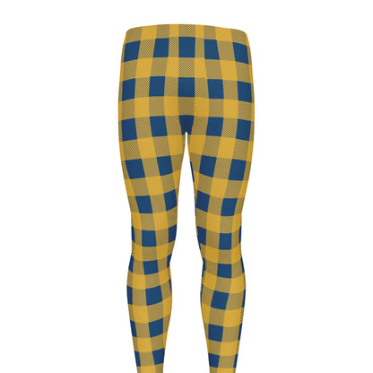 Blue And Yellow Buffalo Check Print Men's leggings