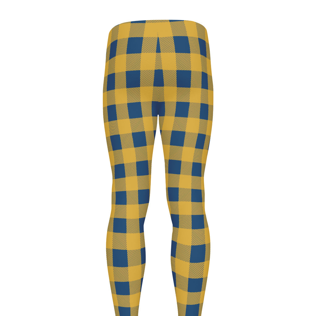 Blue And Yellow Buffalo Check Print Men's leggings