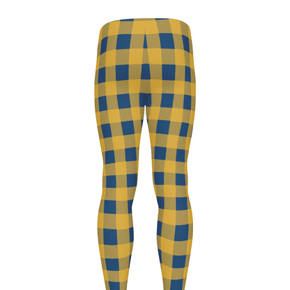 Blue And Yellow Buffalo Check Print Men's leggings