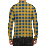 Blue And Yellow Buffalo Check Print Men's Long Sleeve Rash Guard
