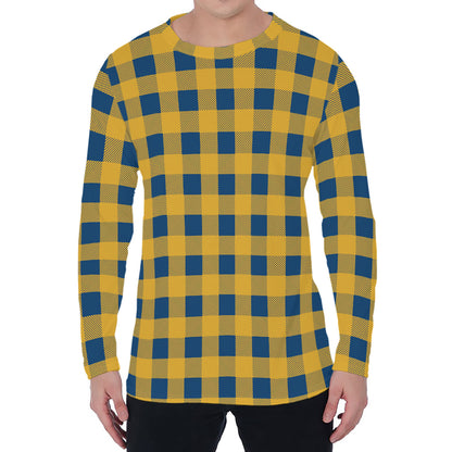 Blue And Yellow Buffalo Check Print Men's Long Sleeve T-Shirt