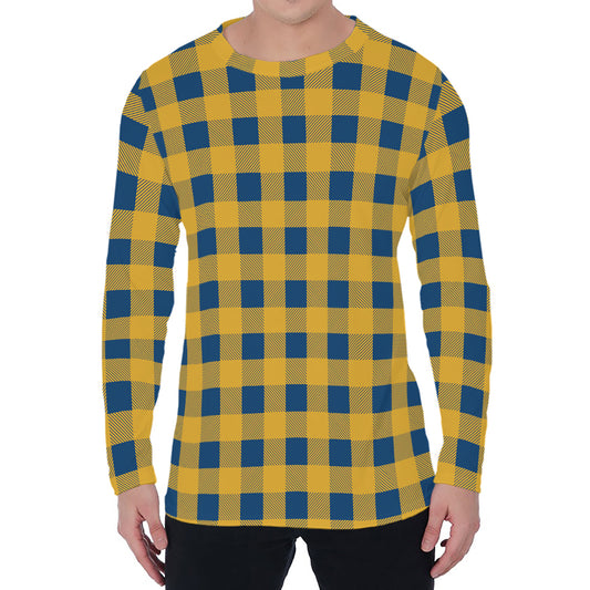 Blue And Yellow Buffalo Check Print Men's Long Sleeve T-Shirt