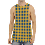 Blue And Yellow Buffalo Check Print Men's Muscle Tank Top