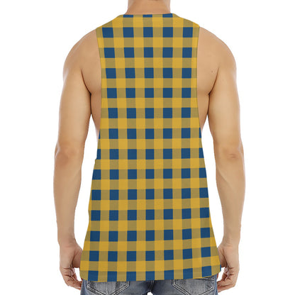 Blue And Yellow Buffalo Check Print Men's Muscle Tank Top