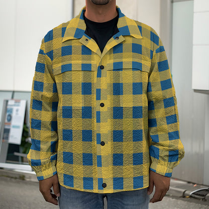 Blue And Yellow Buffalo Check Print Men's Shirt Jacket