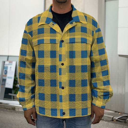 Blue And Yellow Buffalo Check Print Men's Shirt Jacket