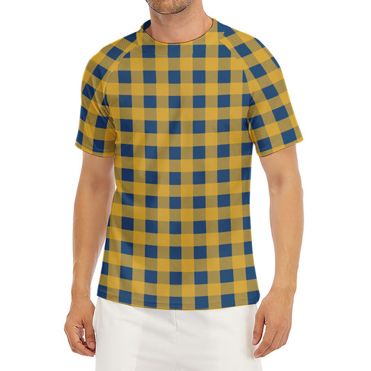 Blue And Yellow Buffalo Check Print Men's Short Sleeve Rash Guard