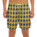 Blue And Yellow Buffalo Check Print Men's Split Running Shorts