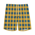 Blue And Yellow Buffalo Check Print Men's Athletic Shorts