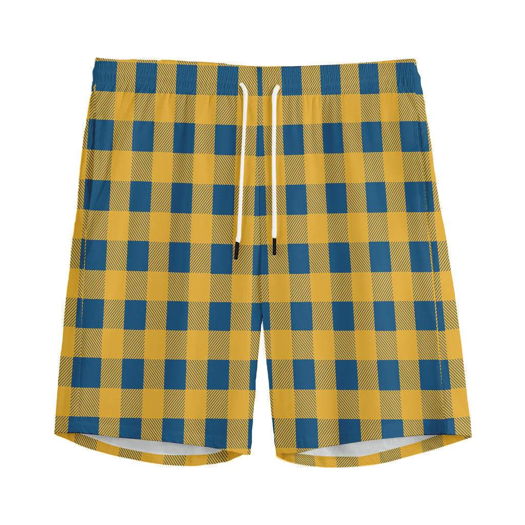 Blue And Yellow Buffalo Check Print Men's Sports Shorts