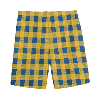 Blue And Yellow Buffalo Check Print Men's Sports Shorts