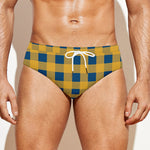 Blue And Yellow Buffalo Check Print Men's Swim Briefs