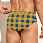 Blue And Yellow Buffalo Check Print Men's Swim Briefs