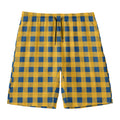 Blue And Yellow Buffalo Check Print Men's Swim Trunks