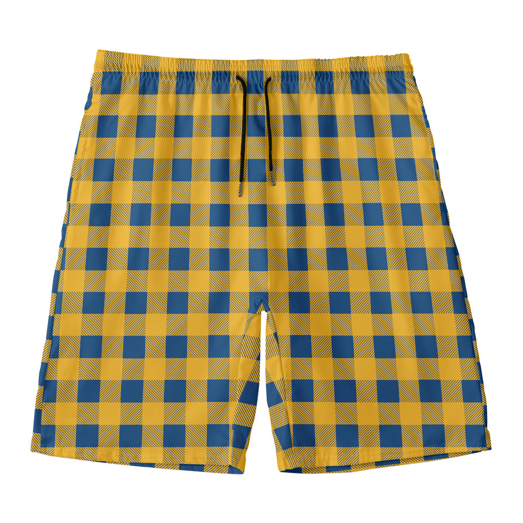 Blue And Yellow Buffalo Check Print Men's Swim Trunks