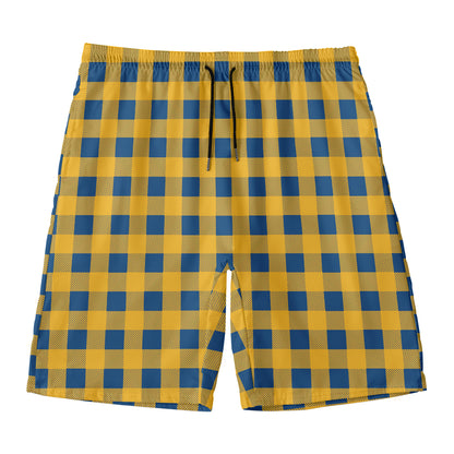 Blue And Yellow Buffalo Check Print Men's Swim Trunks