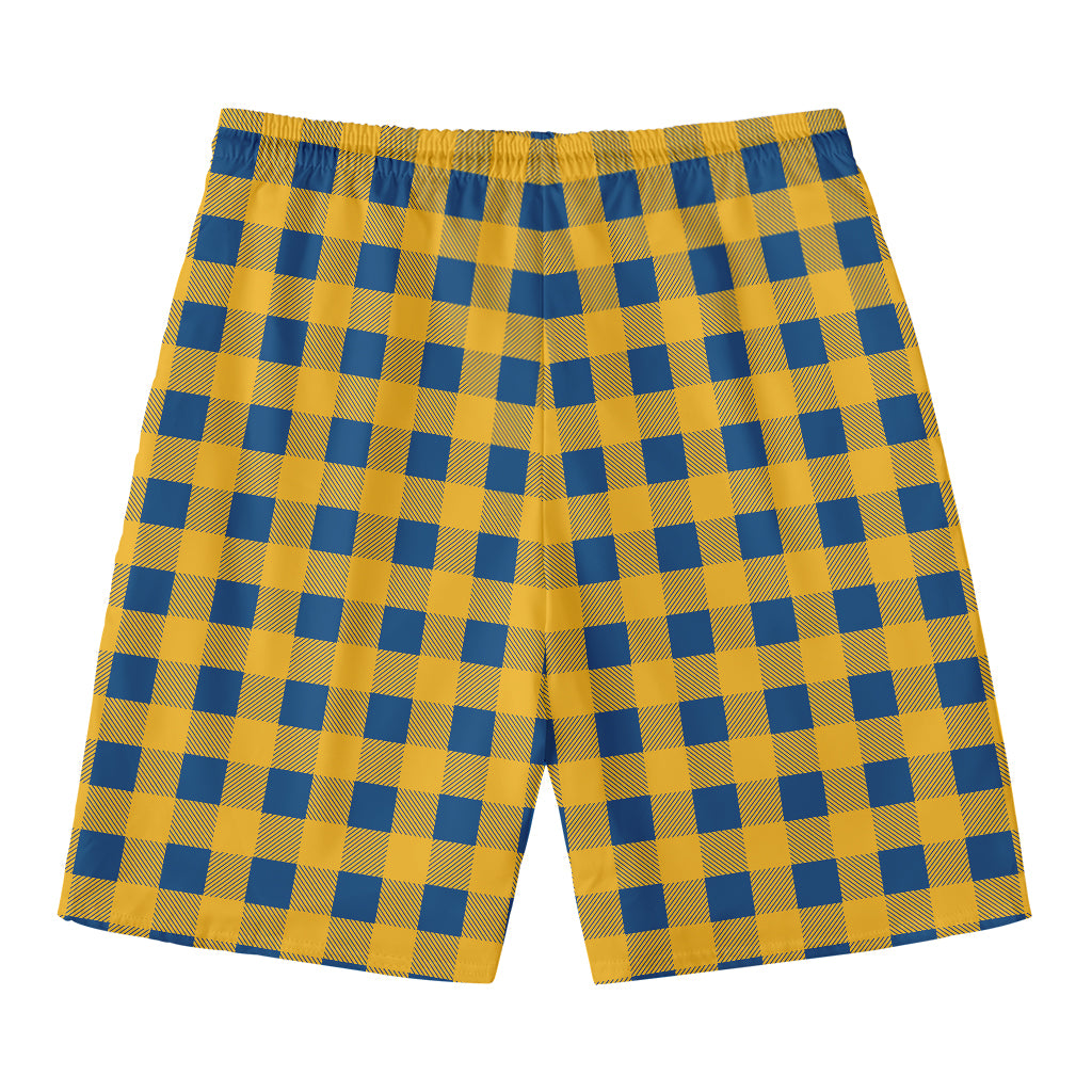 Blue And Yellow Buffalo Check Print Men's Swim Trunks