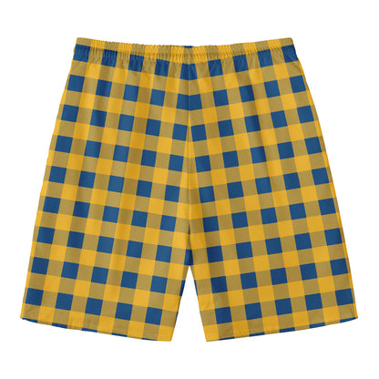 Blue And Yellow Buffalo Check Print Men's Swim Trunks