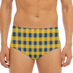 Blue And Yellow Buffalo Check Print Men's Triangle Swim Briefs