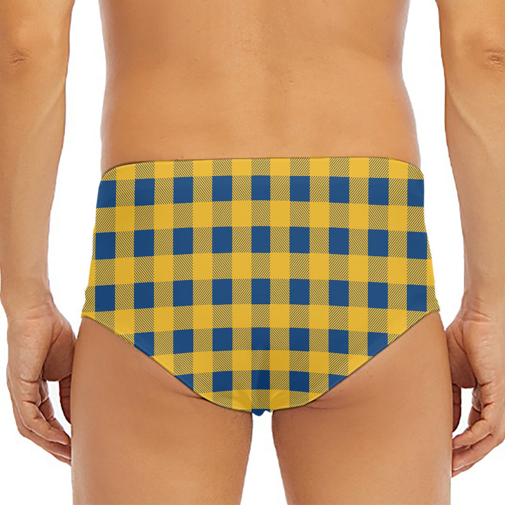 Blue And Yellow Buffalo Check Print Men's Triangle Swim Briefs