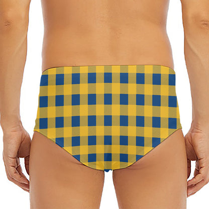 Blue And Yellow Buffalo Check Print Men's Triangle Swim Briefs