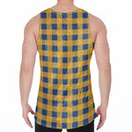 Blue And Yellow Buffalo Check Print Men's Velvet Tank Top