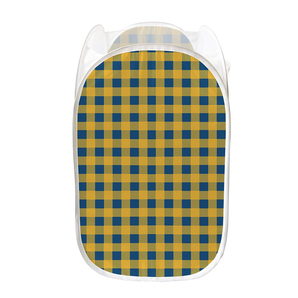 Blue And Yellow Buffalo Check Print Mesh Laundry Hamper