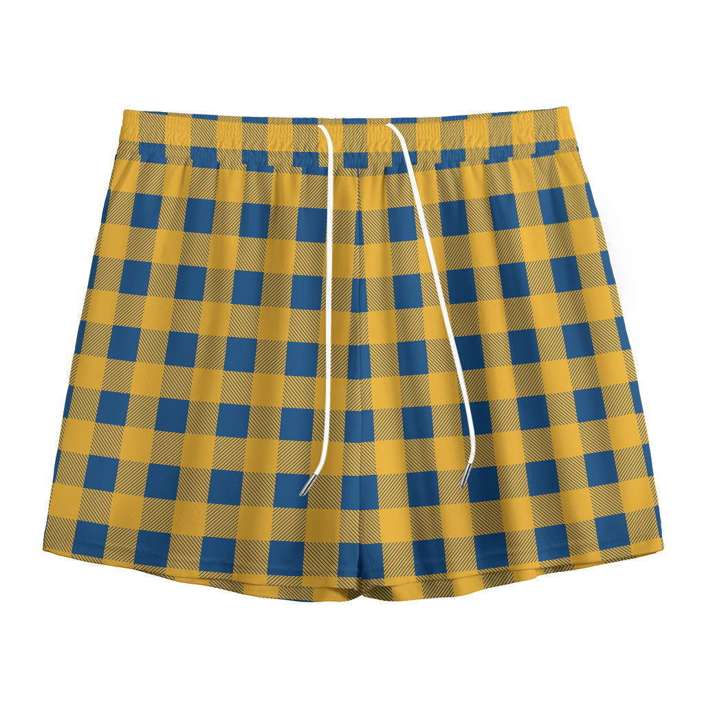 Blue And Yellow Buffalo Check Print Mesh Shorts