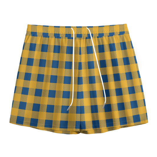 Blue And Yellow Buffalo Check Print Mesh Shorts
