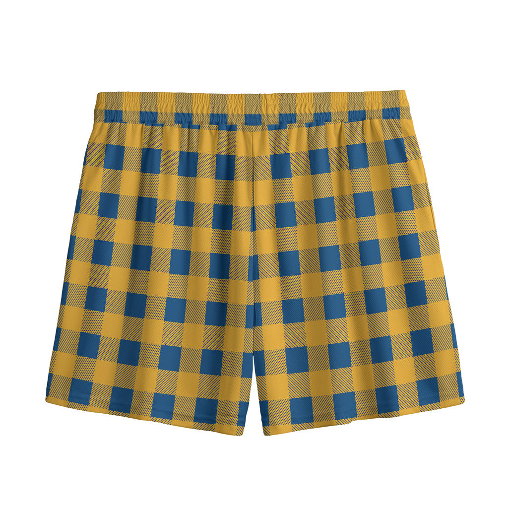 Blue And Yellow Buffalo Check Print Mesh Shorts