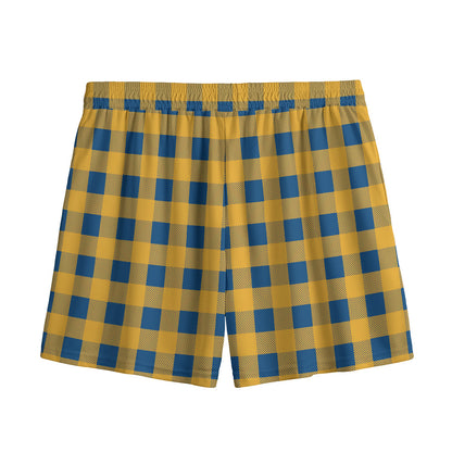 Blue And Yellow Buffalo Check Print Mesh Shorts