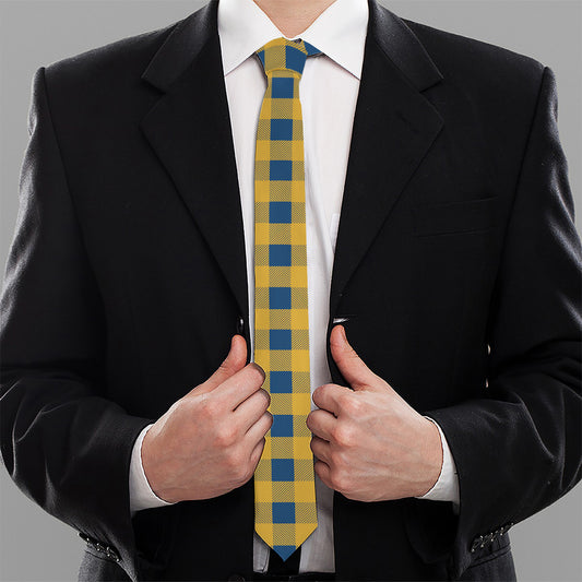 Blue And Yellow Buffalo Check Print Necktie