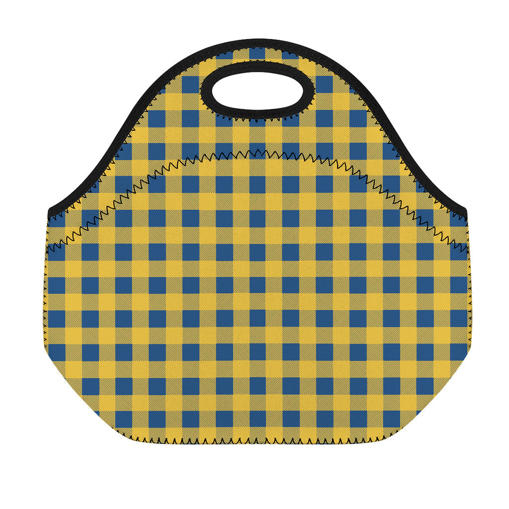 Blue And Yellow Buffalo Check Print Neoprene Lunch Bag