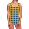 Blue And Yellow Buffalo Check Print One Piece Swimsuit