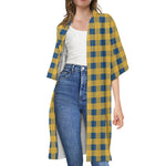 Blue And Yellow Buffalo Check Print Open Front Beach Cover Up