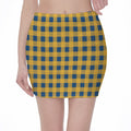 Blue And Yellow Buffalo Check Print Pencil Mini Skirt