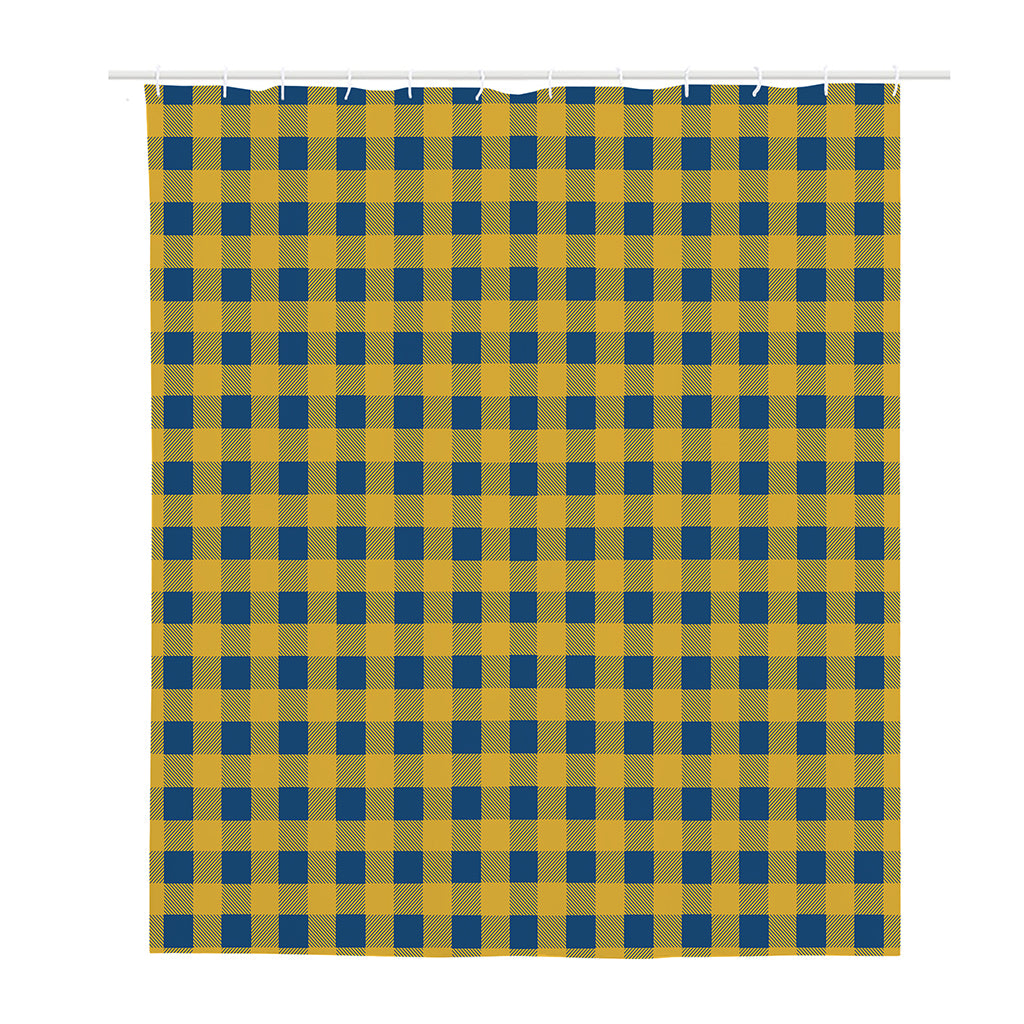 Blue And Yellow Buffalo Check Print Polyester Shower Curtain