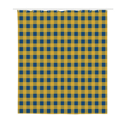 Blue And Yellow Buffalo Check Print Polyester Shower Curtain