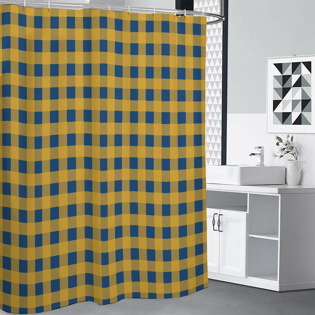 Blue And Yellow Buffalo Check Print Premium Shower Curtain