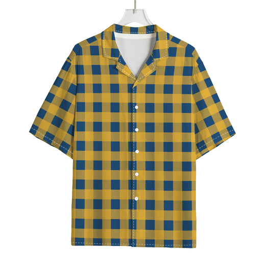 Blue And Yellow Buffalo Check Print Rayon Hawaiian Shirt