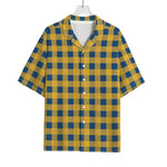 Blue And Yellow Buffalo Check Print Rayon Hawaiian Shirt
